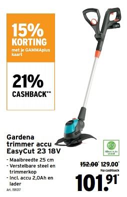 Promoties Gardena trimmer accu easycut 23 18v - Gardena - Geldig van 24/04/2024 tot 30/04/2024 bij Gamma