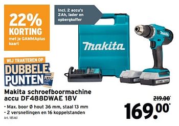 Promotions Makita schroefboormachine accu df488dwae 18v - Makita - Valide de 24/04/2024 à 30/04/2024 chez Gamma