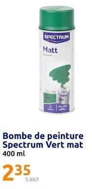 Promoties Bombe de peinture spectrum vert mat - SPECTRUM - Geldig van 24/04/2024 tot 30/04/2024 bij Action