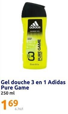 Promoties Gel douche 3 en 1 adidas pure game - Adidas - Geldig van 24/04/2024 tot 30/04/2024 bij Action
