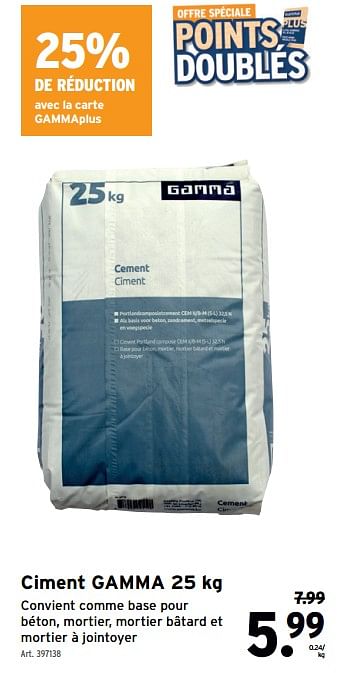 Promoties Ciment gamma - Huismerk - Gamma - Geldig van 24/04/2024 tot 30/04/2024 bij Gamma