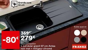 Promoties Lot évier granit antea noir mat + mitigeur chromé - Franke - Geldig van 16/04/2024 tot 20/05/2024 bij But