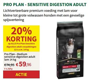 Promoties Pro plan medium sensitive digestion adult lam - Pro Plan - Geldig van 24/04/2024 tot 05/05/2024 bij Horta