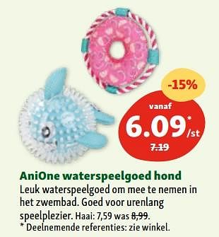 Promotions Anione waterspeelgoed hond - Anione - Valide de 30/04/2024 à 06/05/2024 chez Maxi Zoo