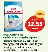 Promoties Royal canin size health nutrition droogvoer puppy of junior - Royal Canin - Geldig van 30/04/2024 tot 06/05/2024 bij Maxi Zoo