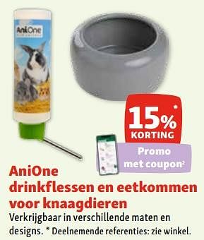 Promotions Anione drinkflessen en eetkommen voor knaagdieren 15% korting - Anione - Valide de 30/04/2024 à 06/05/2024 chez Maxi Zoo