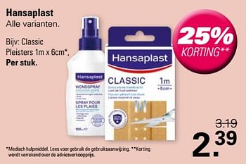 Promotions Classic pleisters - Hansaplast - Valide de 24/04/2024 à 11/05/2024 chez De Online Drogist