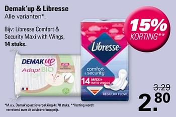 Promotions Libresse comfort + security maxi with wings - Libresse - Valide de 24/04/2024 à 11/05/2024 chez De Online Drogist