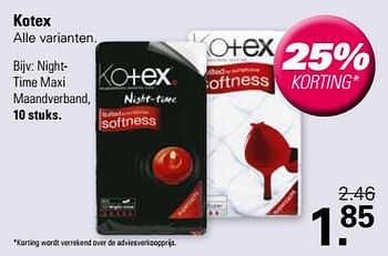 Promotions Nighttime maxi maandverband - Kotex - Valide de 24/04/2024 à 11/05/2024 chez De Online Drogist