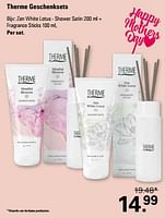 Promoties Geschenksets zen white lotus shower satin + fragrance sticks - Therme - Geldig van 24/04/2024 tot 11/05/2024 bij De Online Drogist