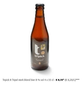 Promotions Tripick 8 tripel sterk blond bier - Tripick - Valide de 24/04/2024 à 07/05/2024 chez Colruyt