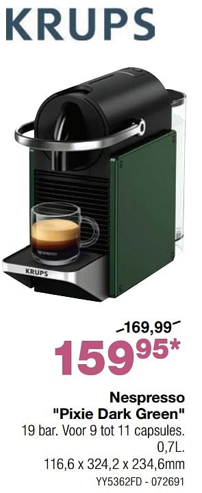 Promotions Krups nespresso pixie dark green yy5362fd - Krups - Valide de 24/04/2024 à 19/05/2024 chez Home & Co