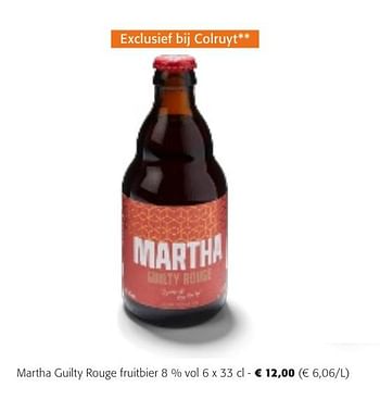 Promotions Martha guilty rouge fruitbier - Martha - Valide de 24/04/2024 à 07/05/2024 chez Colruyt