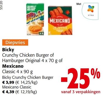 Promotions Bicky crunchy chicken burger - Bicky - Valide de 24/04/2024 à 07/05/2024 chez Colruyt