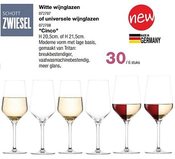 Promotions Witte wijnglazen + of universele wijnglazen cinco - Schott Zwiesel - Valide de 24/04/2024 à 19/05/2024 chez Home & Co