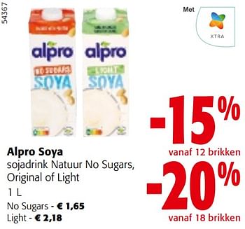 Promotions Alpro soya sojadrink natuur no sugars, original of light - Alpro - Valide de 24/04/2024 à 07/05/2024 chez Colruyt