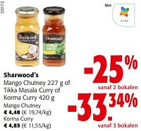 Promoties Sharwood’s mango chutney of tikka masala curry of korma curry - Sharwood's - Geldig van 24/04/2024 tot 07/05/2024 bij Colruyt