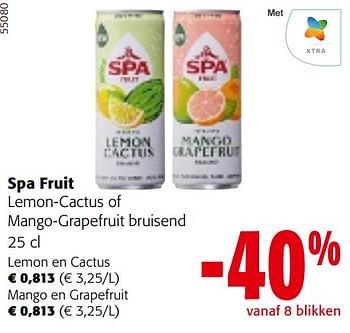 Promotions Spa fruit lemon-cactus of mango-grapefruit bruisend - Spa - Valide de 24/04/2024 à 07/05/2024 chez Colruyt