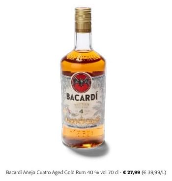 Promotions Bacardí añejo cuatro aged gold rum - Bacardi - Valide de 24/04/2024 à 07/05/2024 chez Colruyt