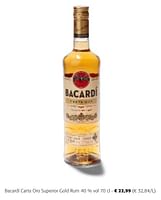 Promoties Bacardí carta oro superior gold rum - Bacardi - Geldig van 24/04/2024 tot 07/05/2024 bij Colruyt