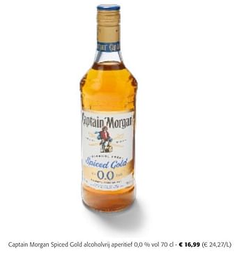 Promotions Captain morgan spiced gold alcoholvrij aperitief 0,0 % vol - Captain Morgan - Valide de 24/04/2024 à 07/05/2024 chez Colruyt