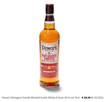 Promotions Dewar`s portugese smooth blended scotch whisky 8 years - Dewar's - Valide de 24/04/2024 à 07/05/2024 chez Colruyt