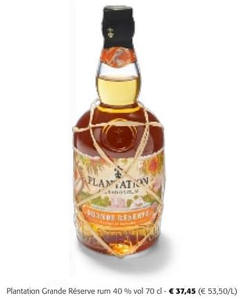 Promotions Plantation grande réserve rum - Plantation - Valide de 24/04/2024 à 07/05/2024 chez Colruyt