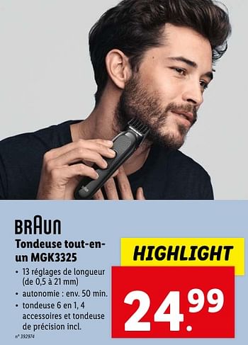 Promoties Braun tondeuse tout-enun mgk3325 - Braun - Geldig van 02/05/2024 tot 07/05/2024 bij Lidl