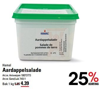 Promotions Aardappelsalade - Hamal - Valide de 25/04/2024 à 13/05/2024 chez Sligro