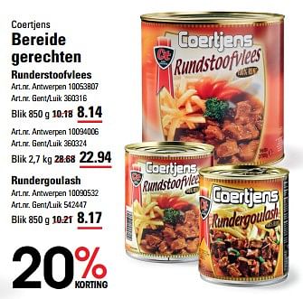 Promoties Bereide gerechten runderstoofvlees - Coertjens - Geldig van 25/04/2024 tot 13/05/2024 bij Sligro