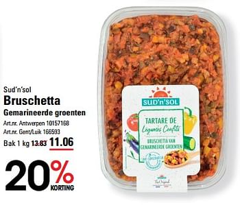 Promotions Bruschetta gemarineerde groenten - Sud'n'sol - Valide de 25/04/2024 à 13/05/2024 chez Sligro