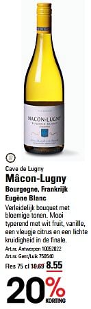 Promotions Cave de lugny mâcon-lugny bourgogne eugène blanc - Vins blancs - Valide de 25/04/2024 à 13/05/2024 chez Sligro