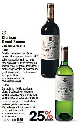 Promotions Château grand renom bordeaux rood - Vins rouges - Valide de 25/04/2024 à 13/05/2024 chez Sligro