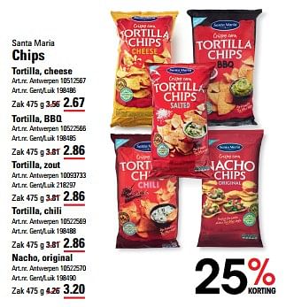 Promotions Chips tortilla cheese - Santa Maria - Valide de 25/04/2024 à 13/05/2024 chez Sligro