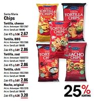 Promoties Chips tortilla cheese - Santa Maria - Geldig van 25/04/2024 tot 13/05/2024 bij Sligro