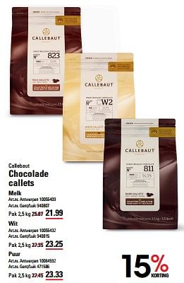 Promotions Chocolade callets melk - Callebaut - Valide de 25/04/2024 à 13/05/2024 chez Sligro