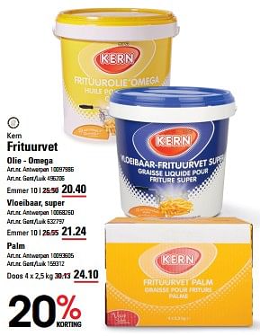 Promotions Frituurvet olie omega - Kern - Valide de 25/04/2024 à 13/05/2024 chez Sligro