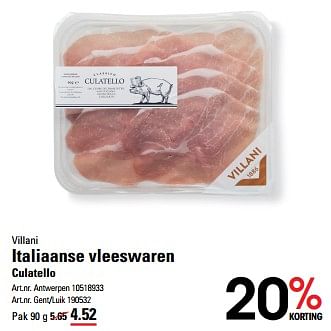 Promotions Italiaanse vleeswaren culatello - Villani - Valide de 25/04/2024 à 13/05/2024 chez Sligro