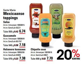 Promotions Mexicaanse toppings salsa - Santa Maria - Valide de 25/04/2024 à 13/05/2024 chez Sligro