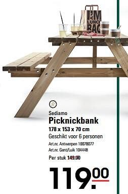 Promotions Picknickbank - Sediamo - Valide de 25/04/2024 à 13/05/2024 chez Sligro