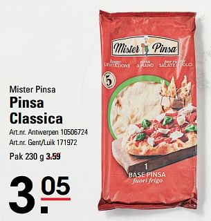Promotions Pinsa classica - Mister pinsa - Valide de 25/04/2024 à 13/05/2024 chez Sligro