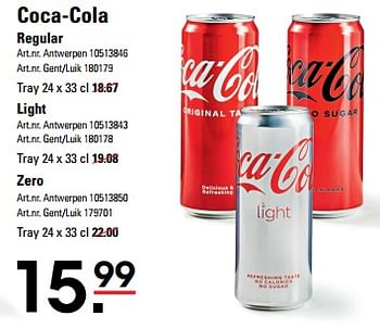 Promotions Regular light zero - Coca Cola - Valide de 25/04/2024 à 13/05/2024 chez Sligro