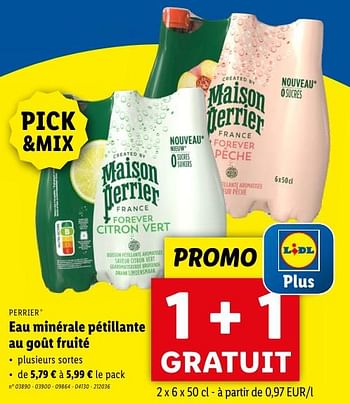 Promoties Eau minérale pétillante au goût fruité - Perrier - Geldig van 02/05/2024 tot 07/05/2024 bij Lidl