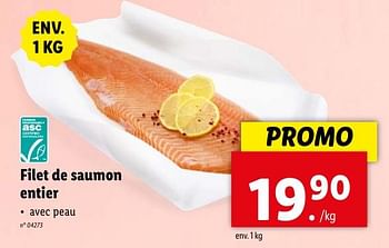 Promotions Filet de saumon entier - Produit maison - Lidl - Valide de 02/05/2024 à 07/05/2024 chez Lidl