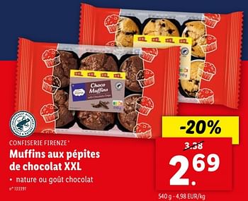 Promoties Muffins aux pépites de chocolat xxl - Confiserie Firenze - Geldig van 02/05/2024 tot 07/05/2024 bij Lidl