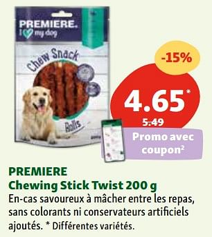 Promoties Premiere chewing stick twist - Premiere - Geldig van 30/04/2024 tot 06/05/2024 bij Maxi Zoo