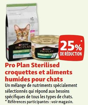 Promoties Pro plan sterilised croquettes et aliments humides pour chats 25% de réduction - Purina - Geldig van 30/04/2024 tot 06/05/2024 bij Maxi Zoo