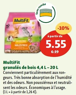 Promotions Multifit granulés de bois - Multifit - Valide de 30/04/2024 à 06/05/2024 chez Maxi Zoo