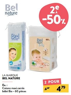 Promotions Cotons maxi carrés bébé bio - Bel nature - Valide de 24/04/2024 à 07/05/2024 chez DI
