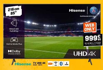 Promoties Hisense tv uhd 4k 85a6k - Hisense - Geldig van 24/04/2024 tot 05/05/2024 bij Electro Depot